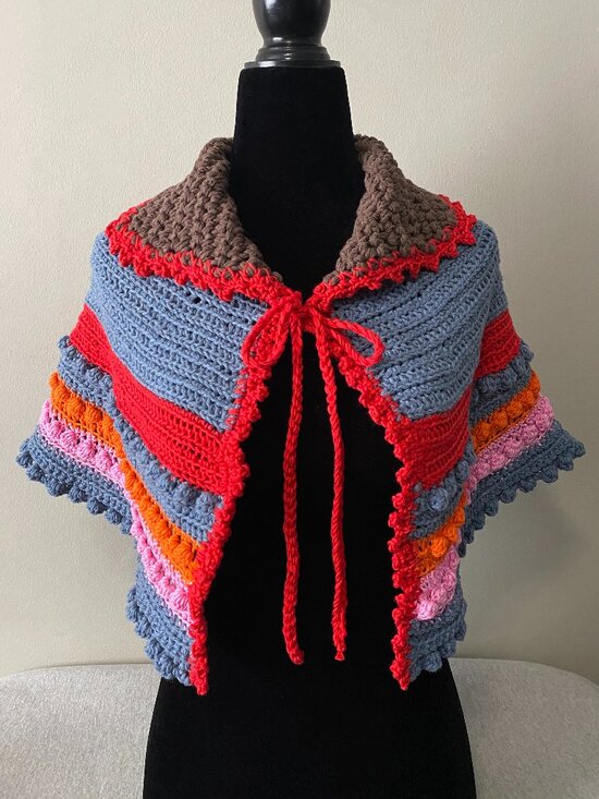 Handmade Sweaters - Handmade Crochet Brown Blue Orange Red Pink Cotton Shawl Capelet